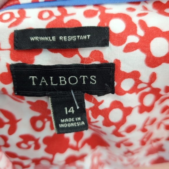 Talbots red and white flower button up top - Picture 2 of 13